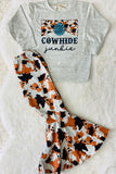 XCH0013-5H COWHIDE junkie cow prints top cow bell bottom pant girls sets