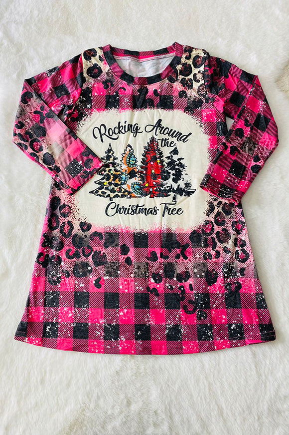 DLH2571 Rocking around the Christmas Tree prints pink girls dress