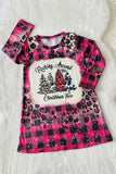 DLH2571 Rocking around the Christmas Tree prints pink girls dress