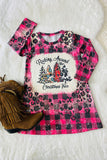 DLH2571 Rocking around the Christmas Tree prints pink girls dress