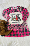 DLH2571 Rocking around the Christmas Tree prints pink girls dress