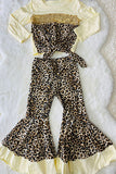 DLH2702 Cream & Sequin & Leopard prints 2pc girls clothing sets