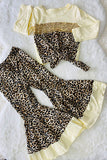 DLH2702 Cream & Sequin & Leopard prints 2pc girls clothing sets