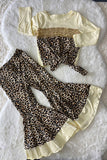 DLH2702 Cream & Sequin & Leopard prints 2pc girls clothing sets