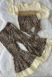 DLH2702 Cream & Sequin & Leopard prints 2pc girls clothing sets