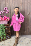 DLH2833 Corduroy floral embroidery coat & pink top & emboridery skirt 3pc girls sets