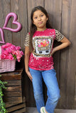 DLH2738 XOXO leopard & hearts printed short sleeve girls top