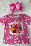 DLH2749 Kids Smile face printed pink short sleeve girls tops