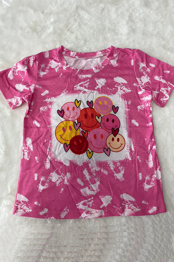 DLH2749 Smile face printed pink short sleeve girls t-shirt