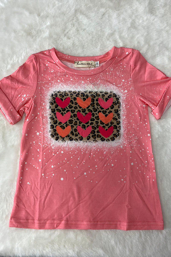 XCH0011-9H Kids hearts & leopard printed short sleeve girls t-shirt