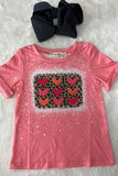 XCH0011-9H Kids hearts & leopard printed short sleeve girls top