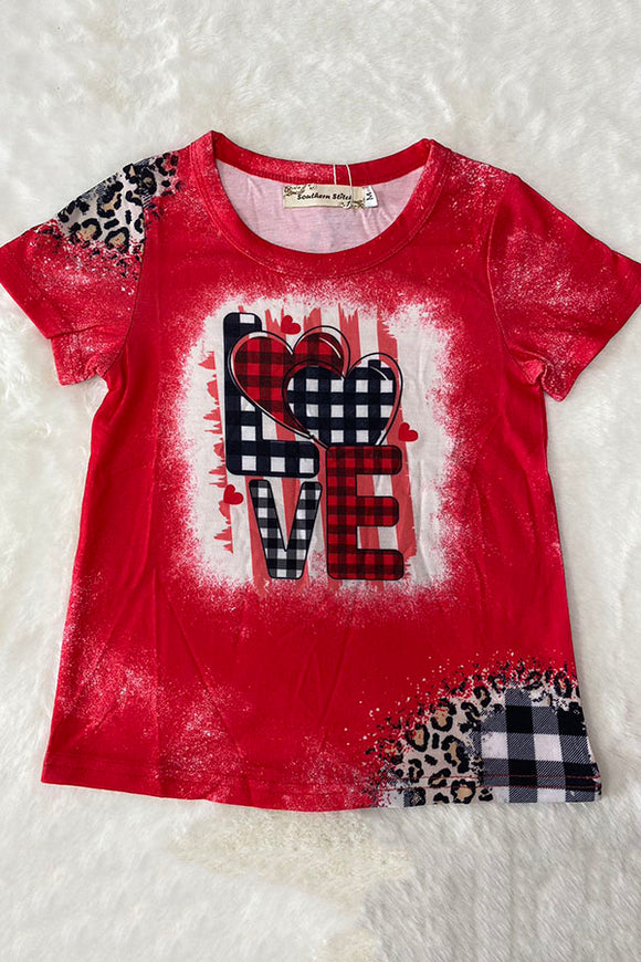 XCH0011-8 Mom and me LOVE plaid & leopard printed girls t-shirt