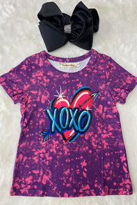 XCH0011-7H Valentine's "XOXO" heart print short sleeve girls shirt