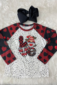 DLH2747  Kids LOVE & leopard hearts printed long sleeve girls top