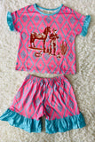 XCH0777-15H Pink horse cactus western print 2pcs girls set