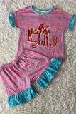 XCH0777-15H Pink horse cactus western print 2pcs girls set