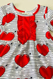 XCH0017-15H Red hearts & stripe printed long sleeve girls dress