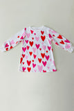 DLH2580 Red Pink hearts print long sleeve girls dress