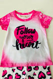 XCH0015-26H "Follow Your Heart" Print Tie dye 2pcs girls set