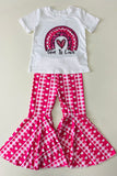 DLH2736 Kids "God is Love" & heart print top bell bottom 2pcs girls sets