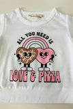 XCH0018-15H Kids "ALL YOU NEED IS LOVE A PIAAZ‘’ & hearts printed bell bottom 2pc girls sets