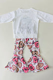 XCH0018-15H Kids "ALL YOU NEED IS LOVE A PIAAZ‘’ & hearts printed bell bottom 2pc girls sets