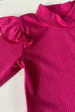 DLH2830 Pink knitted ruffle long sleeve & bell bottom 2pc girls clothing sets