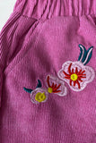 DLH2833 Corduroy floral embroidery coat & pink top & emboridery skirt 3pc girls sets