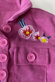 DLH2833 Corduroy floral embroidery coat & pink short sleeve top & emboridery skirt 3pc girls sets