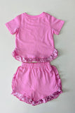 241129M Solid pink short sleeve top & shorts 2pc girls sets