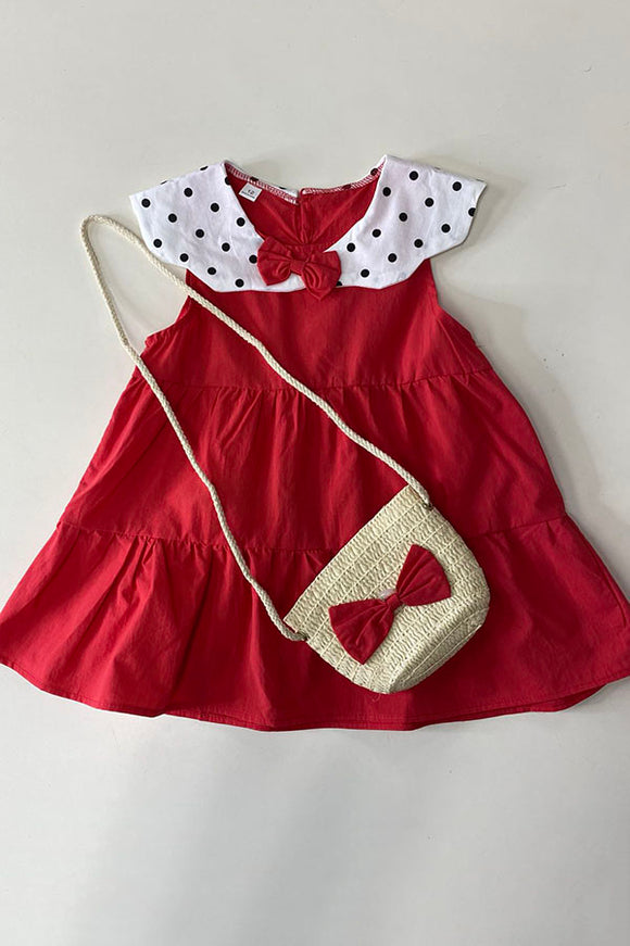 241126M White dot red baby doll todder girls dress w/bag