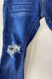 SP-C001 Blue denim with starts patch bell bottom girls denim jeans