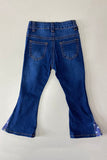 SP-C001 Blue denim with starts patch bell bottom girls denim jeans