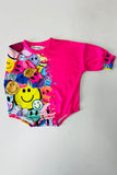 XCH05012 Half smile face & pink long sleeve baby girls onesie