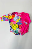 XCH05012 Half smile face & pink long sleeve baby girls onesie