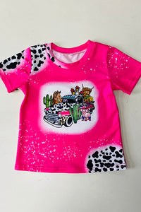 Girls t-shirt wholesale 4th July Animal & cars printed short sleeve kids top DLH2723