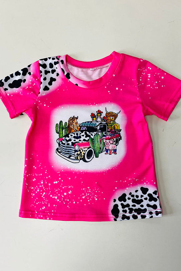 Girls t-shirt wholesale 4th July Animal & cars printed short sleeve kids top DLH2723