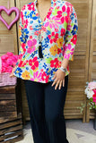 BQ15963 Multi color floral printed v-neckline 3/4 sleeves women tops