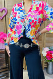 BQ15963 Multi color floral printed v-neckline 3/4 sleeves women tops