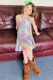 XCH07001 Multi color bunny printed sleeveless girls dress w/bag