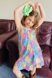 XCH07001 Multi color bunny printed sleeveless girls dress w/bag