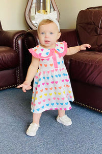 XCH07003 Multi color hearts printed sleeveless girls dress w/purse bag