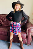 DLH2840 Knitted black long sleeve top & plaid shorts 2pc girls sets