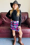 DLH2840 Knitted black long sleeve top & plaid shorts 2pc girls sets