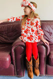 XCH06001 Red hearts & bows printed ruffle sleeve top &  legging 3pc girls sets