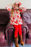 XCH06001 Red hearts & bows printed ruffle sleeve top &  legging 3pc girls sets