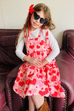 XCH08001 White long sleeve top & hearts printed swirl dress 2pc girls set