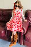 XCH08001 White long sleeve top & hearts printed swirl dress 2pc girls set