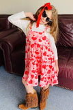 XCH08001 White long sleeve top & hearts printed swirl dress 2pc girls set