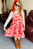 XCH08001 White long sleeve top & hearts printed swirl dress 2pc girls set